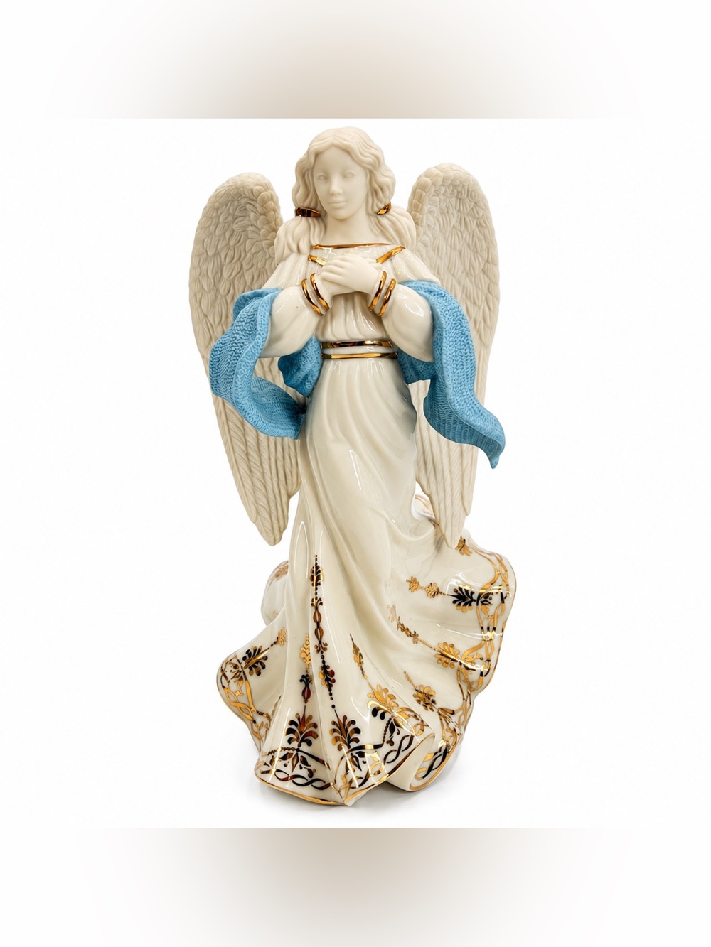 Lenox Porcelain Angel Of Hope Ivory Blue & 24K Gold Accents No Box - Like New